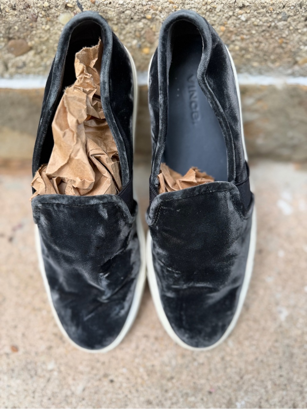 Vince blue Black Velvet Slip-On Sneakers with White Sole
